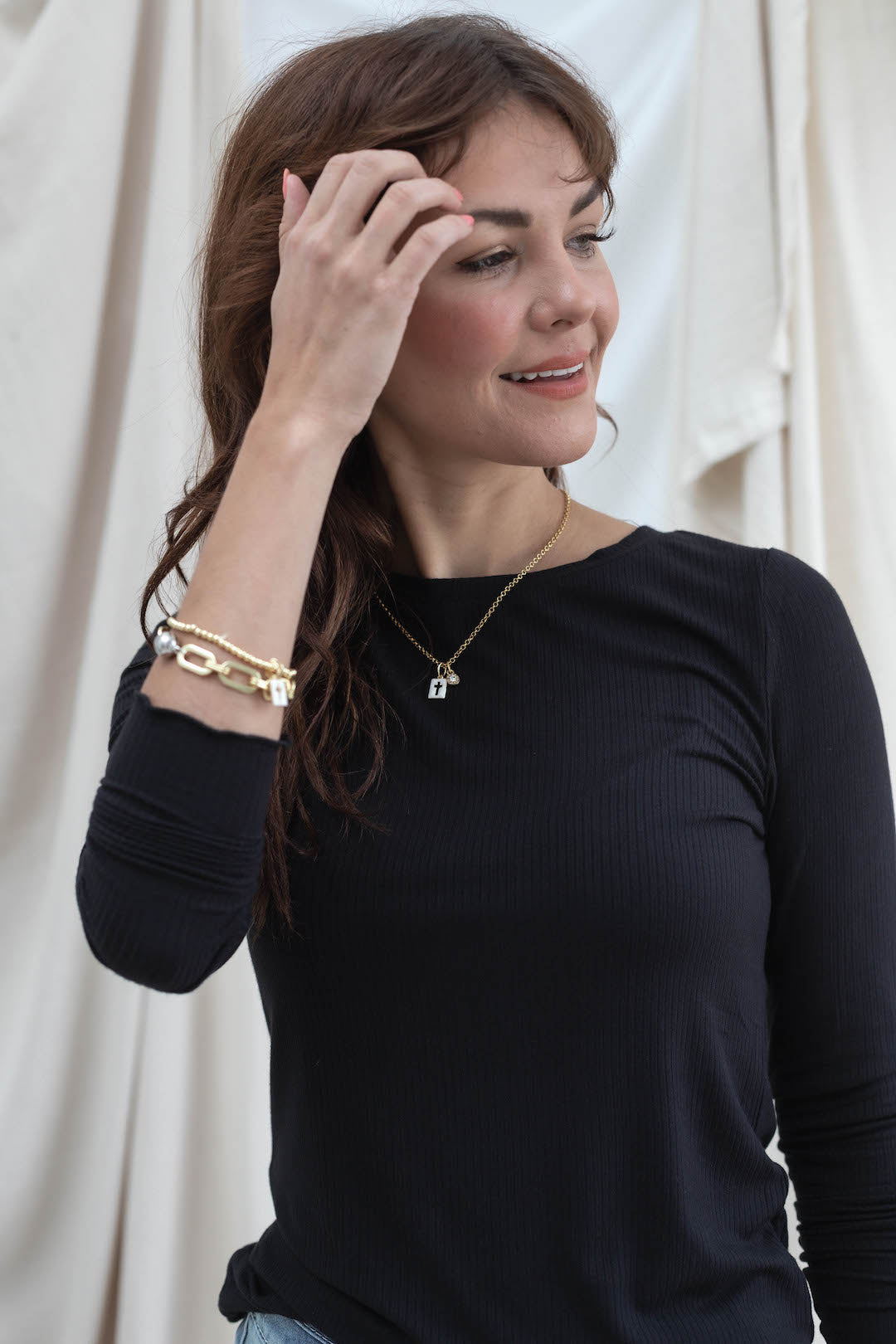 Scallop Ribbed Long Sleeve - Black
