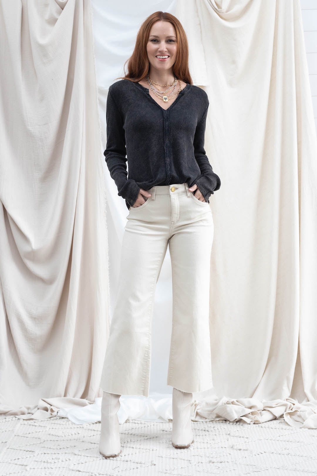 Ecru High Rise Flare w/ Raw Hem