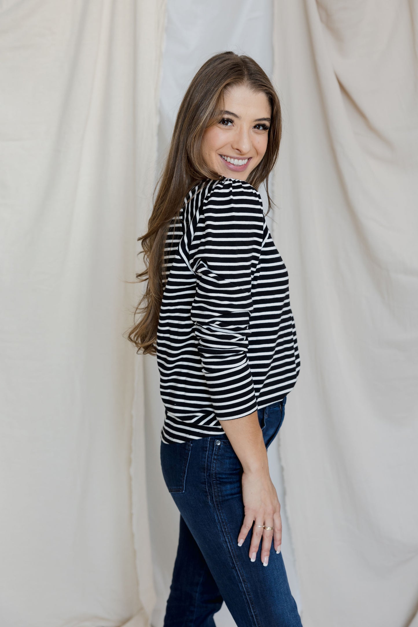 Striped Long Sleeve Puff Slub Tee