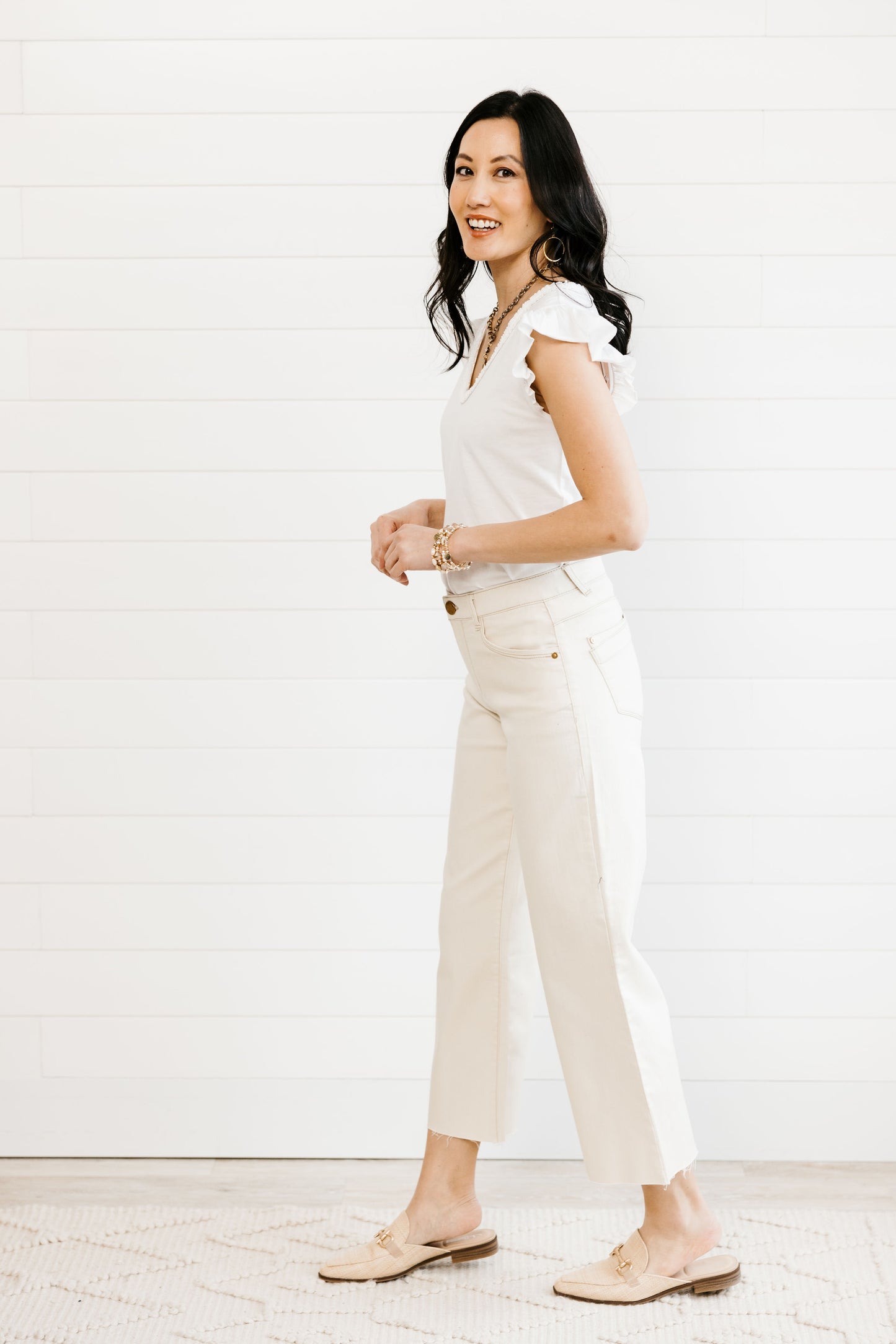 Ecru High Rise Flare w/ Raw Hem
