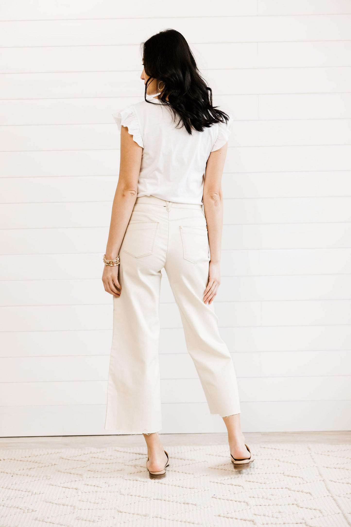 Ecru High Rise Flare w/ Raw Hem