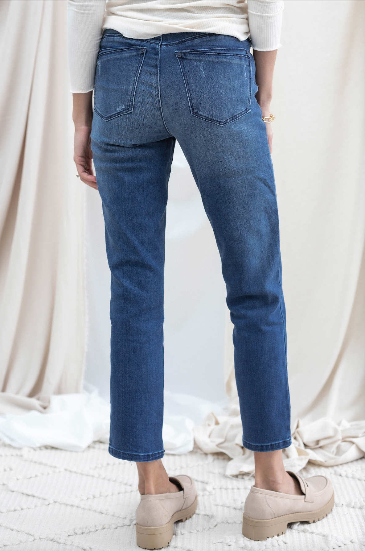Slim Straight High Rise w/ Front Cut Out Hem