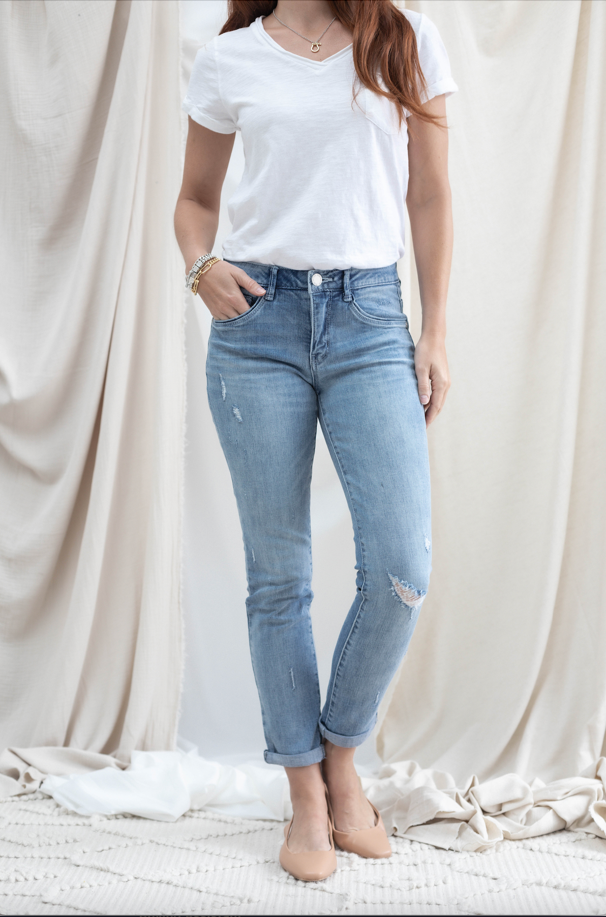 Midrise Destructed Girlfriend Straight Leg