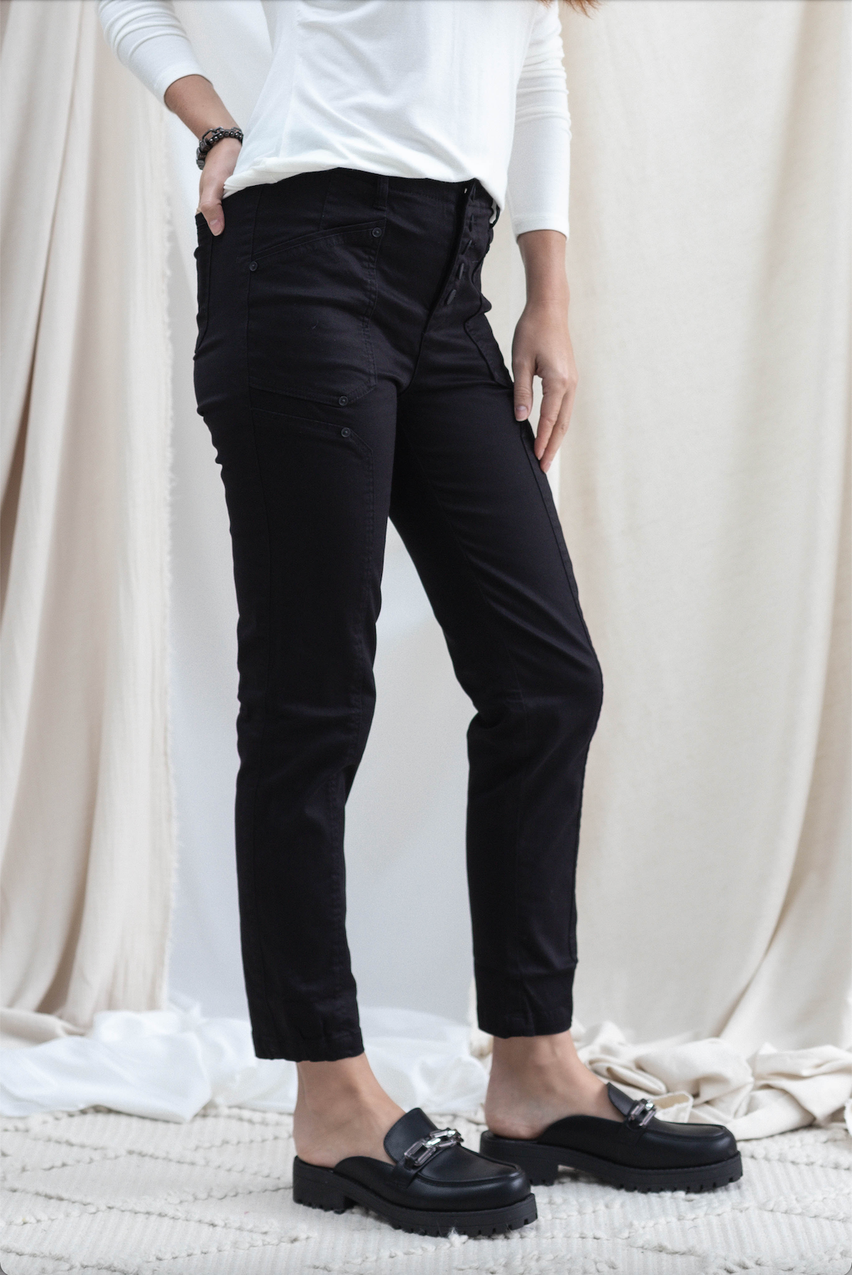 Button Fly High Rise Patch Pocket Utility
