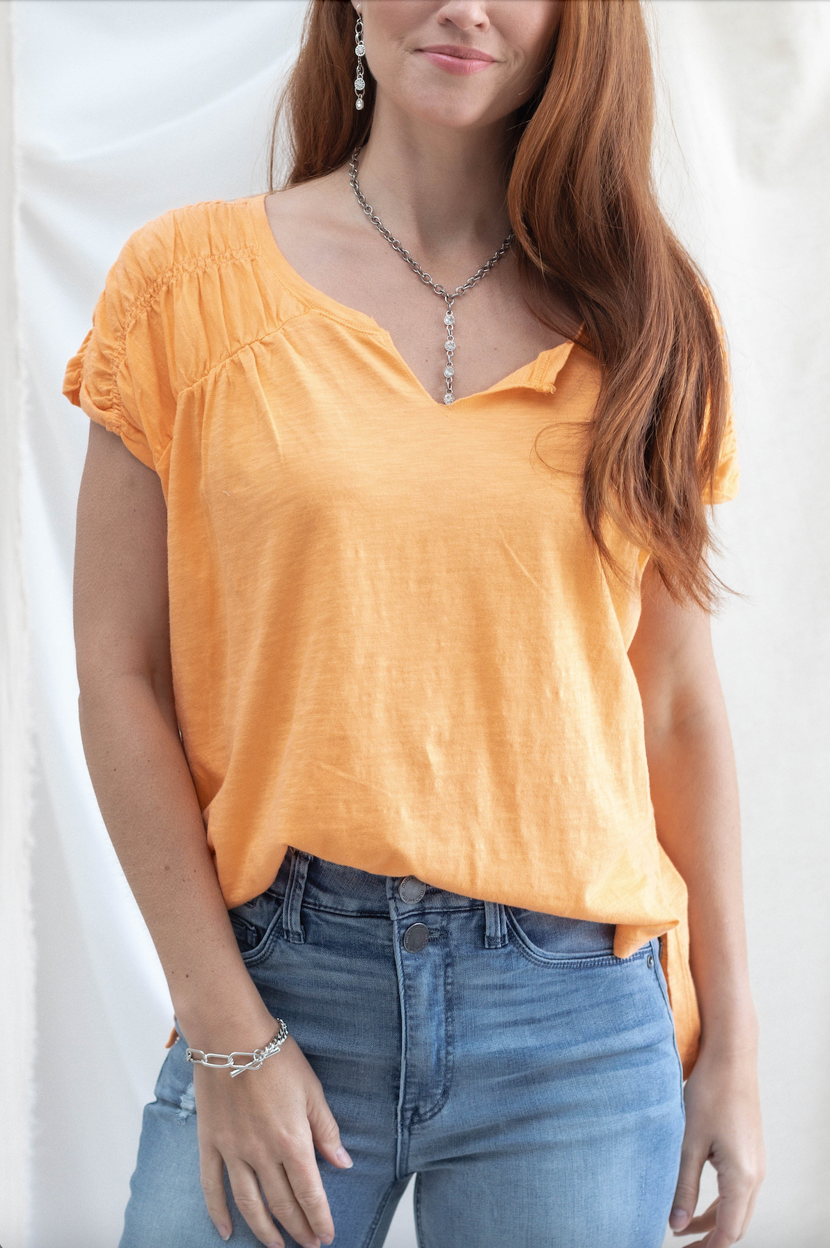 Ruched Notch Neck Short Sleeve - 2 Colors