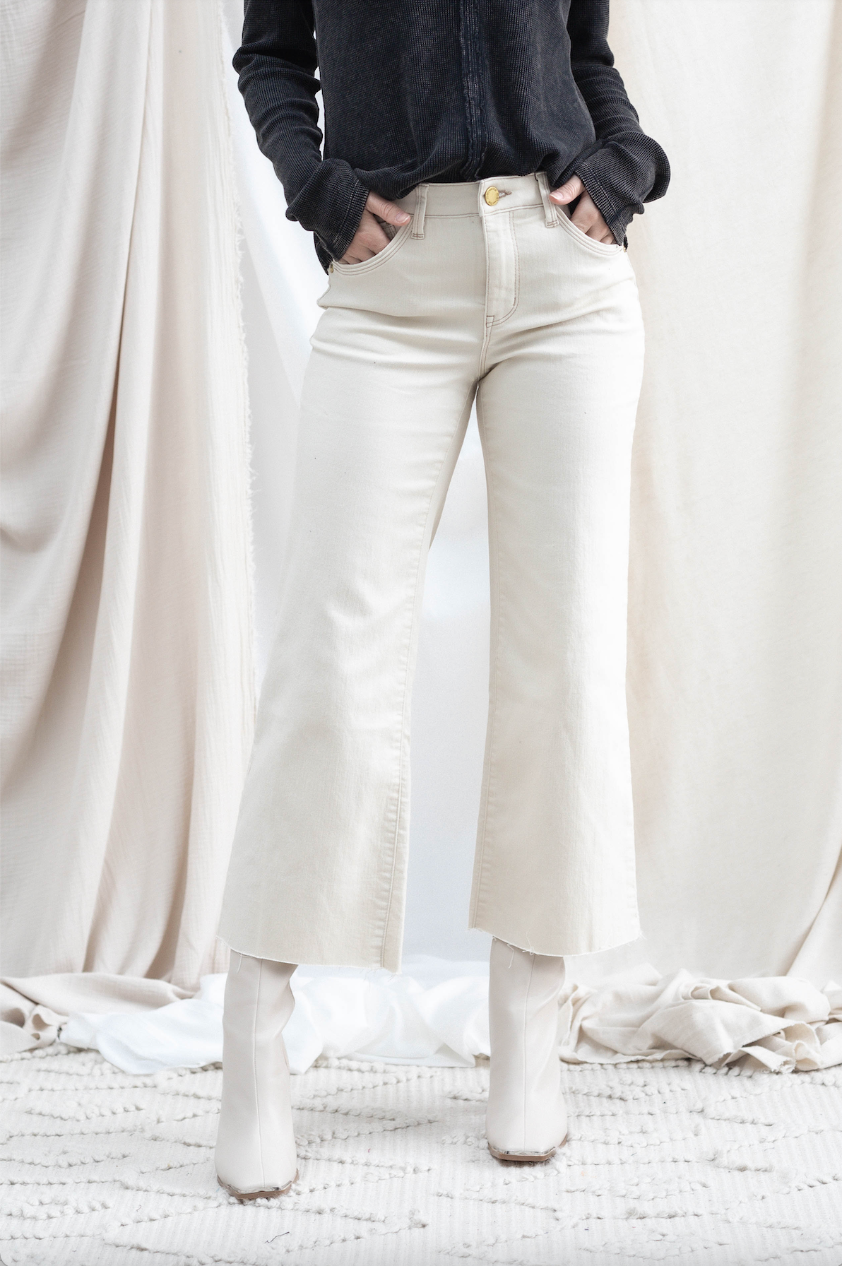 Ecru High Rise Flare w/ Raw Hem