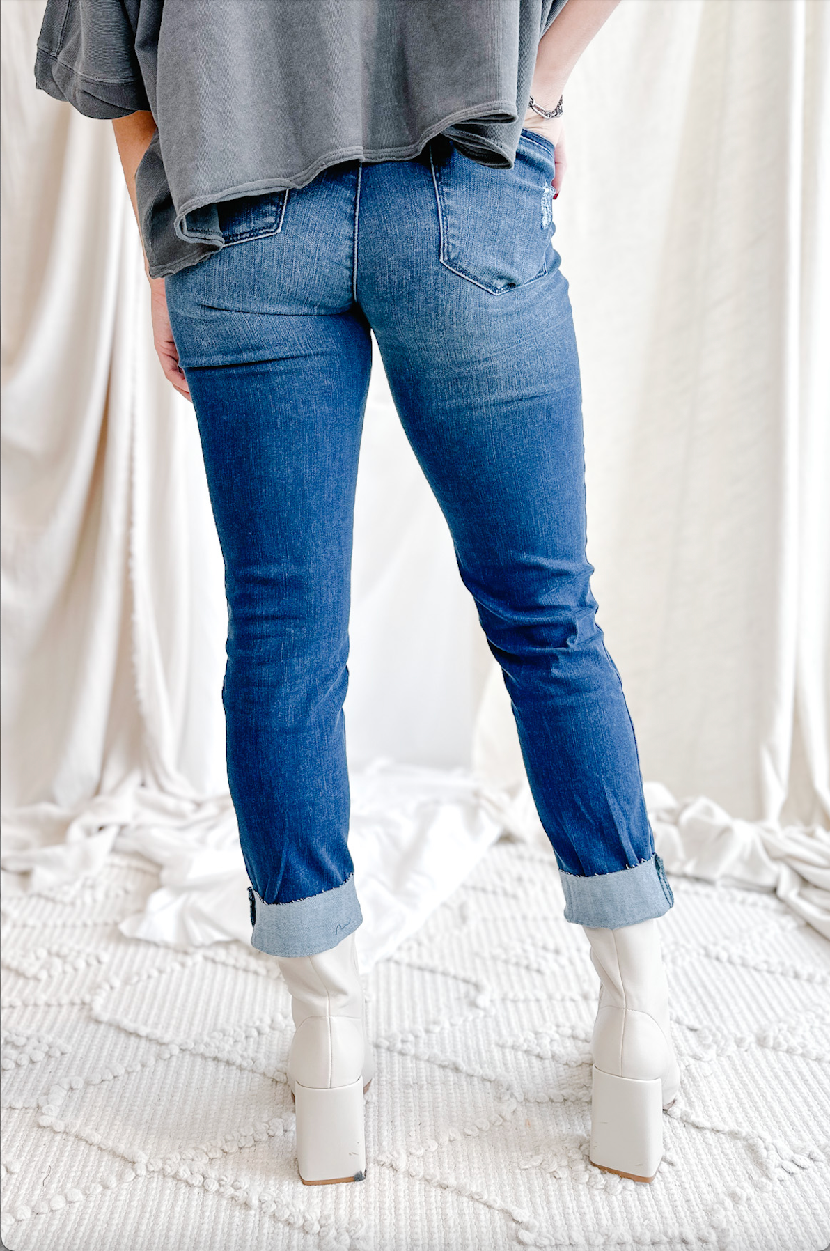 Straight Leg Girlfriend w/ Destructed Raw Cuff Hem