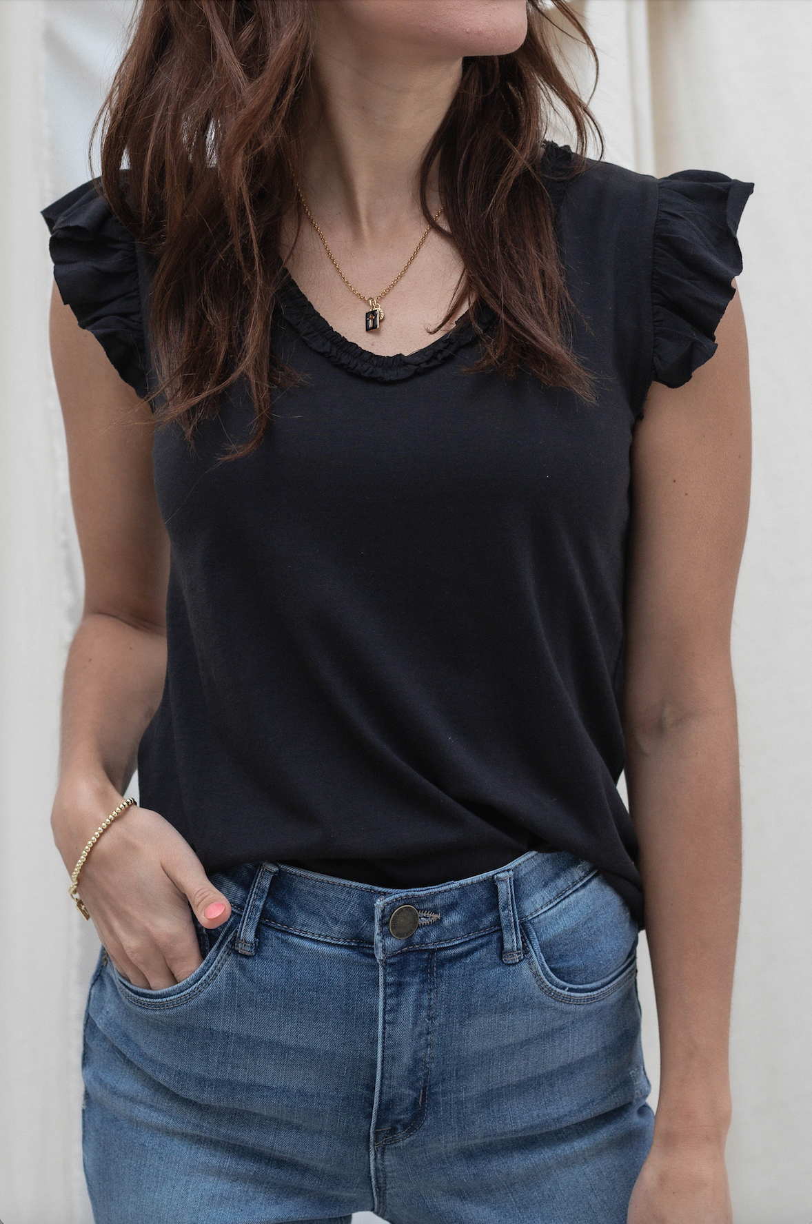 V Neck Feminine Detail Top - 2 Colors