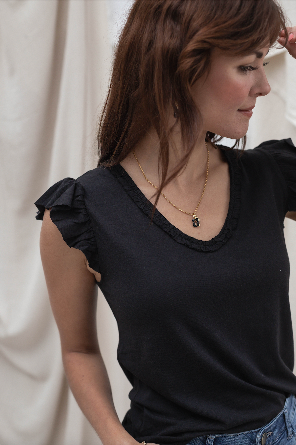 V Neck Feminine Detail Top - 2 Colors