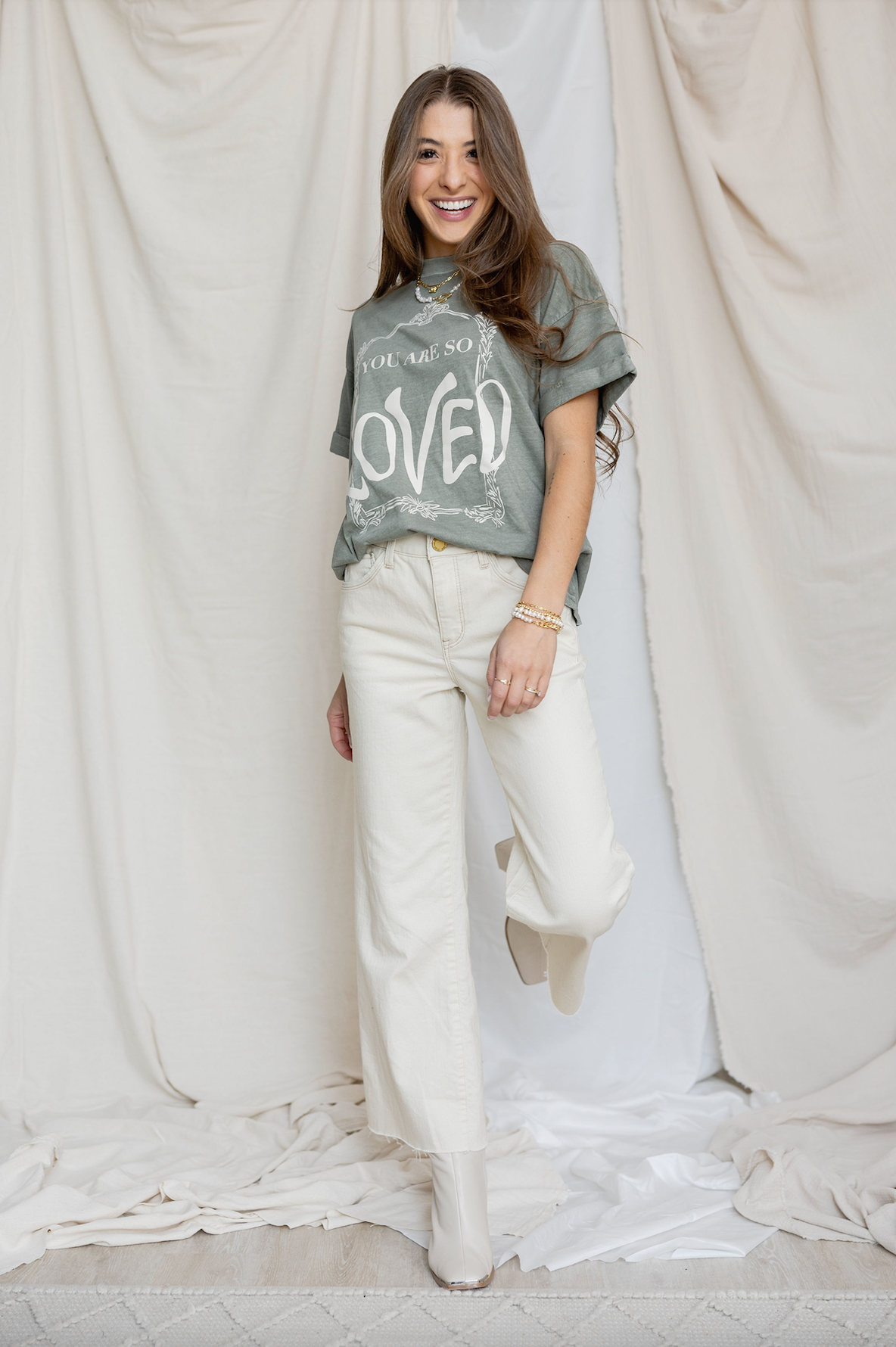 Ecru High Rise Flare w/ Raw Hem