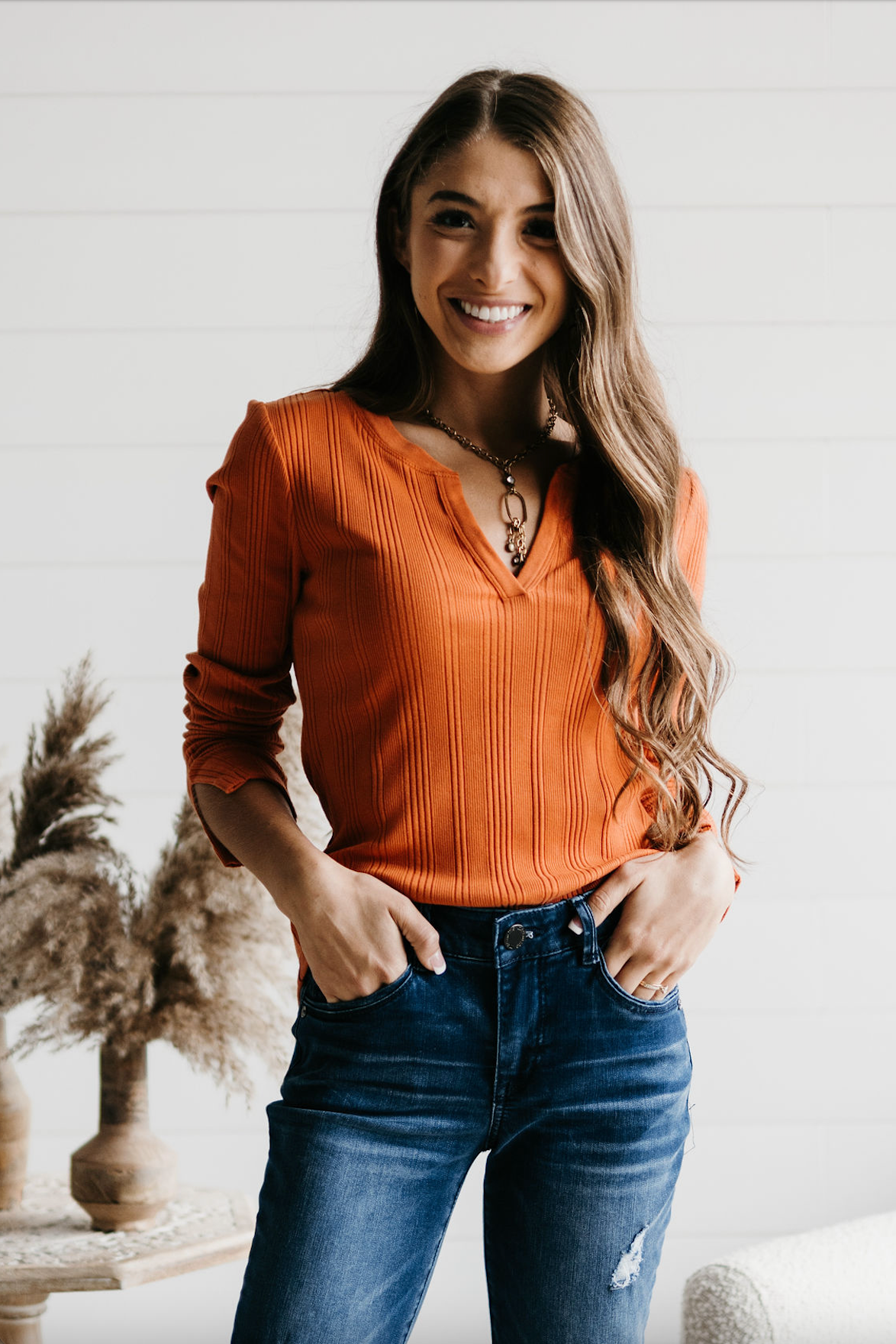 Variegated Stretch Rib Long Sleeve - Spice