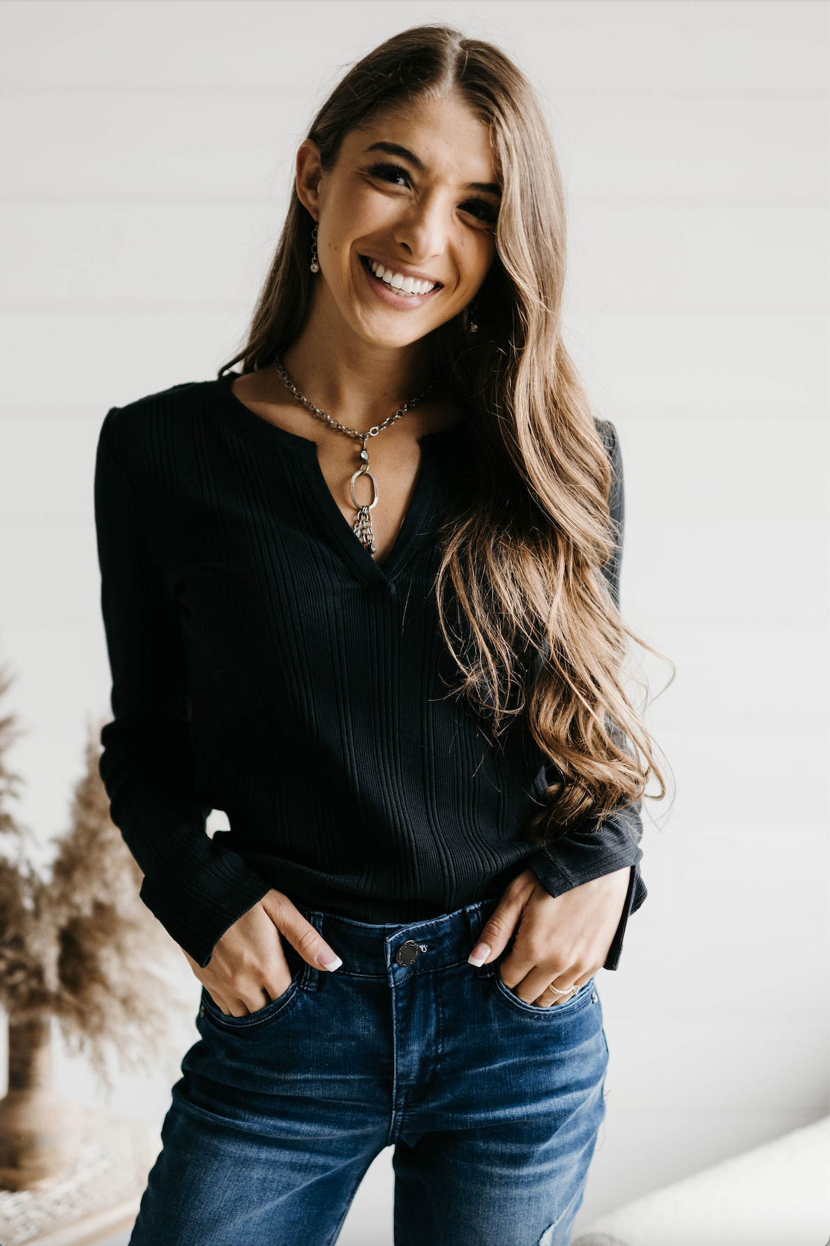 Variegated Stretch Rib Long Sleeve - Black