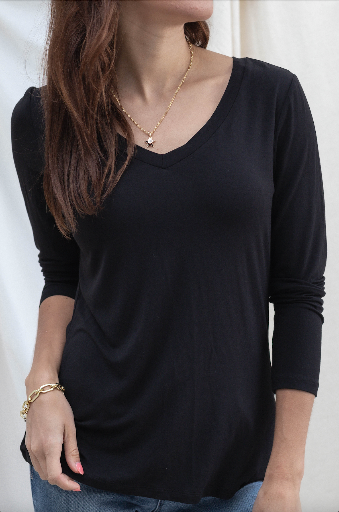 Everyday Long Sleeve V Neck - Black