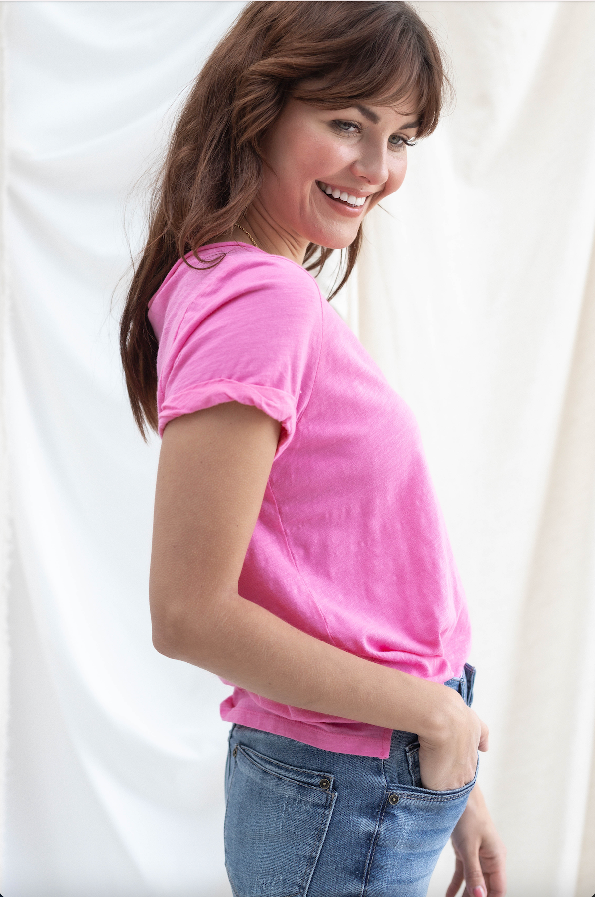 Roll Cuff Pocket Tee - Pink