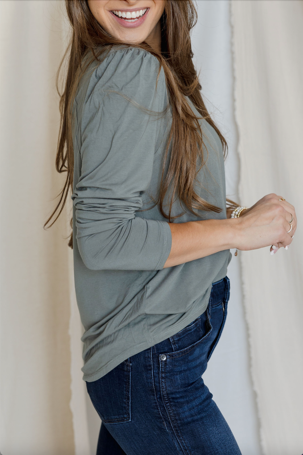 Day-Ready Puff Sleeve Tee - Sage