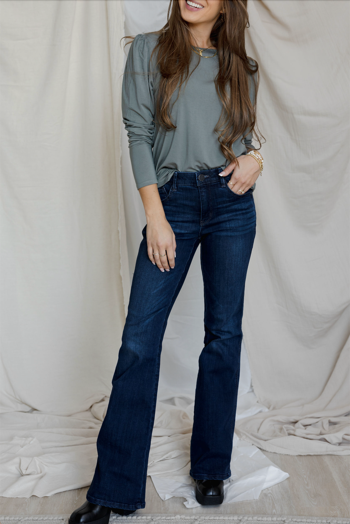 Day-Ready Puff Sleeve Tee - Sage