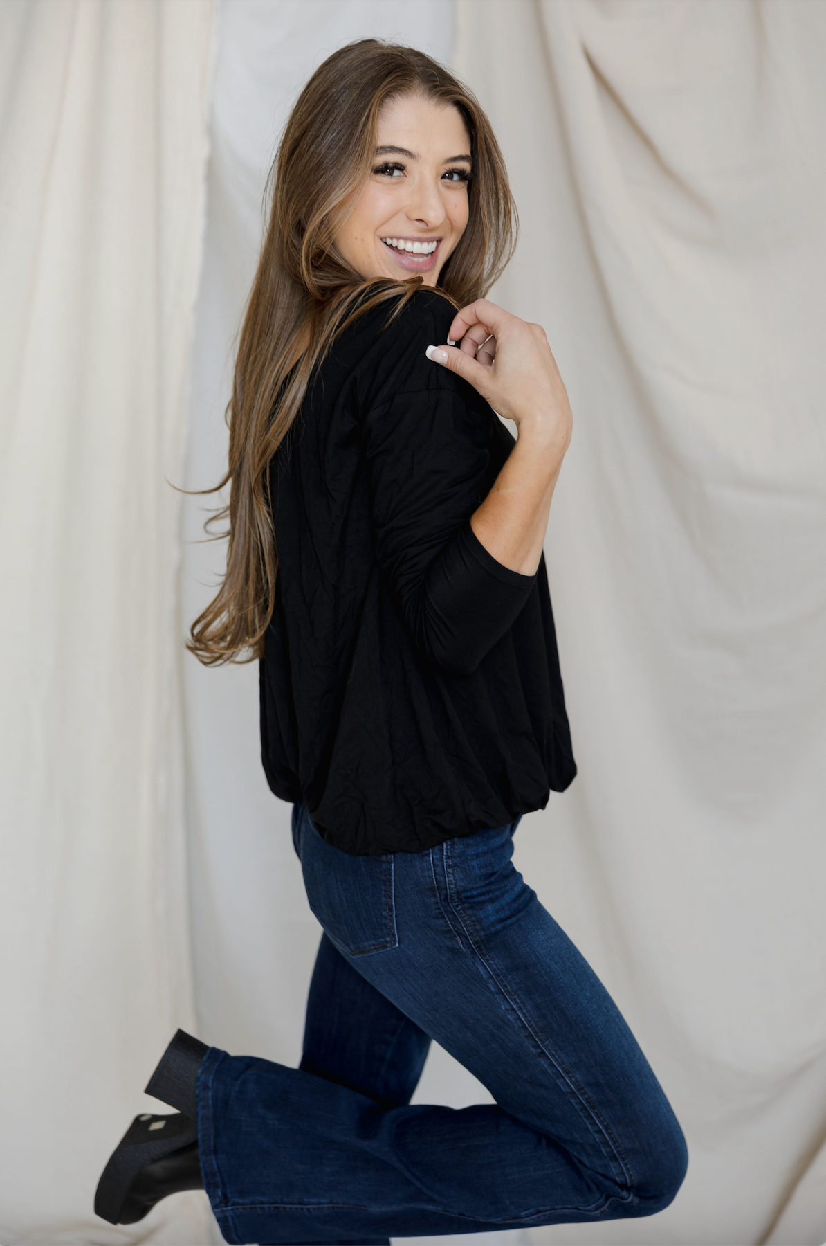 Flatter-Me-Crazy Bubble Top - Black