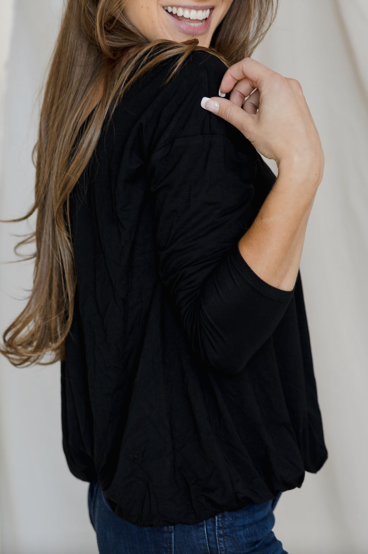 Flatter-Me-Crazy Bubble Top - Black