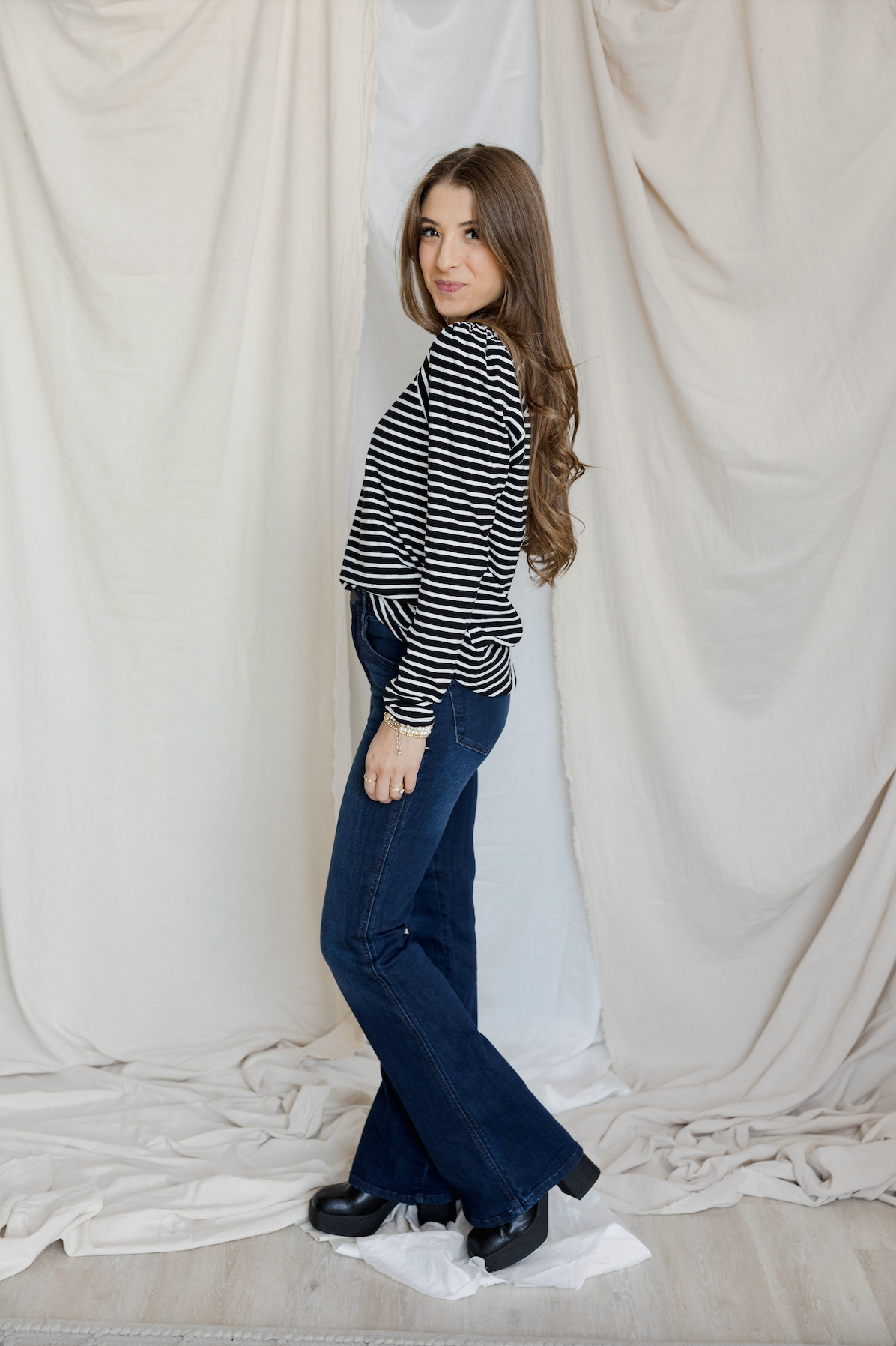 Striped Long Sleeve Puff Slub Tee