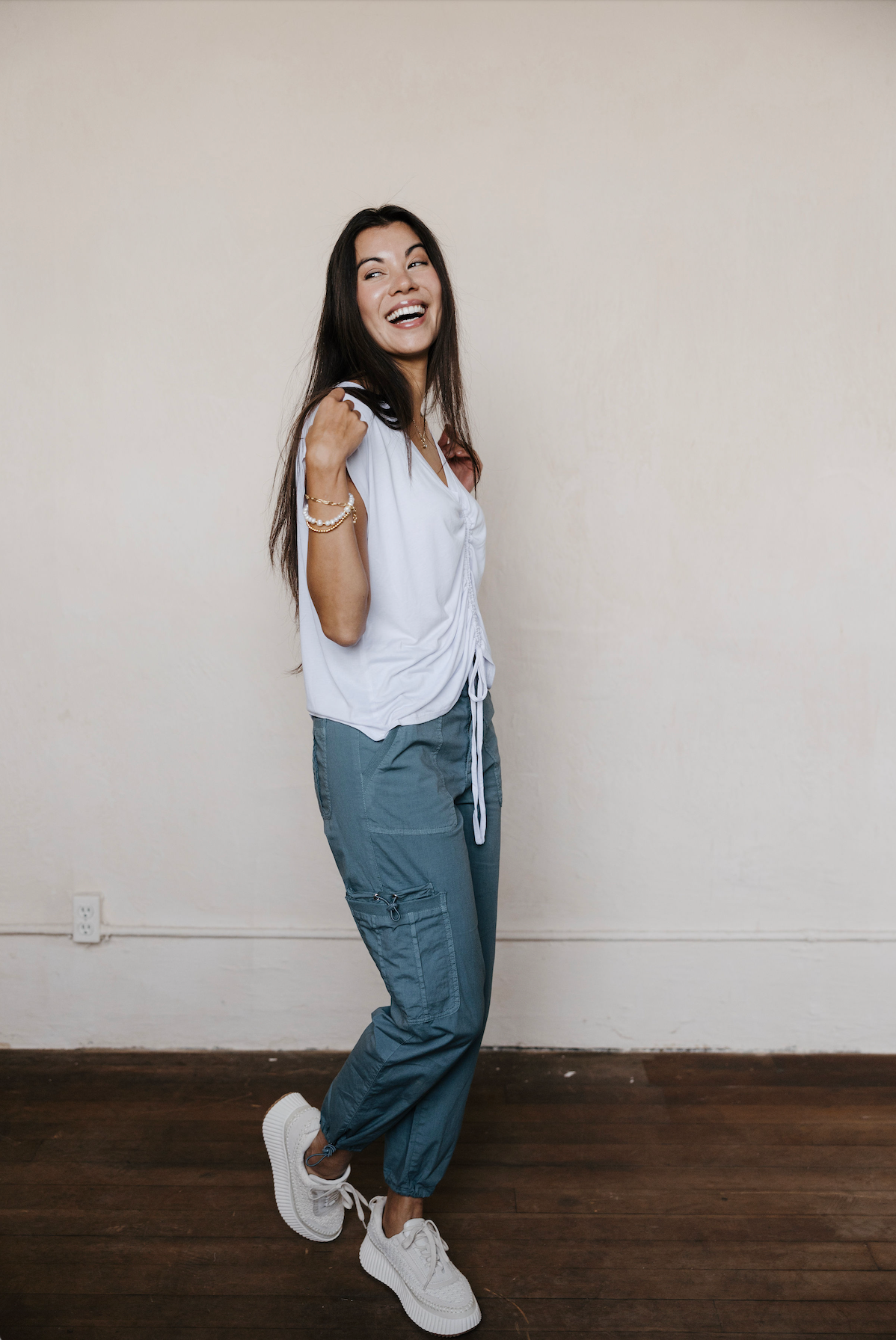 Essentials Ruched Front Top - White