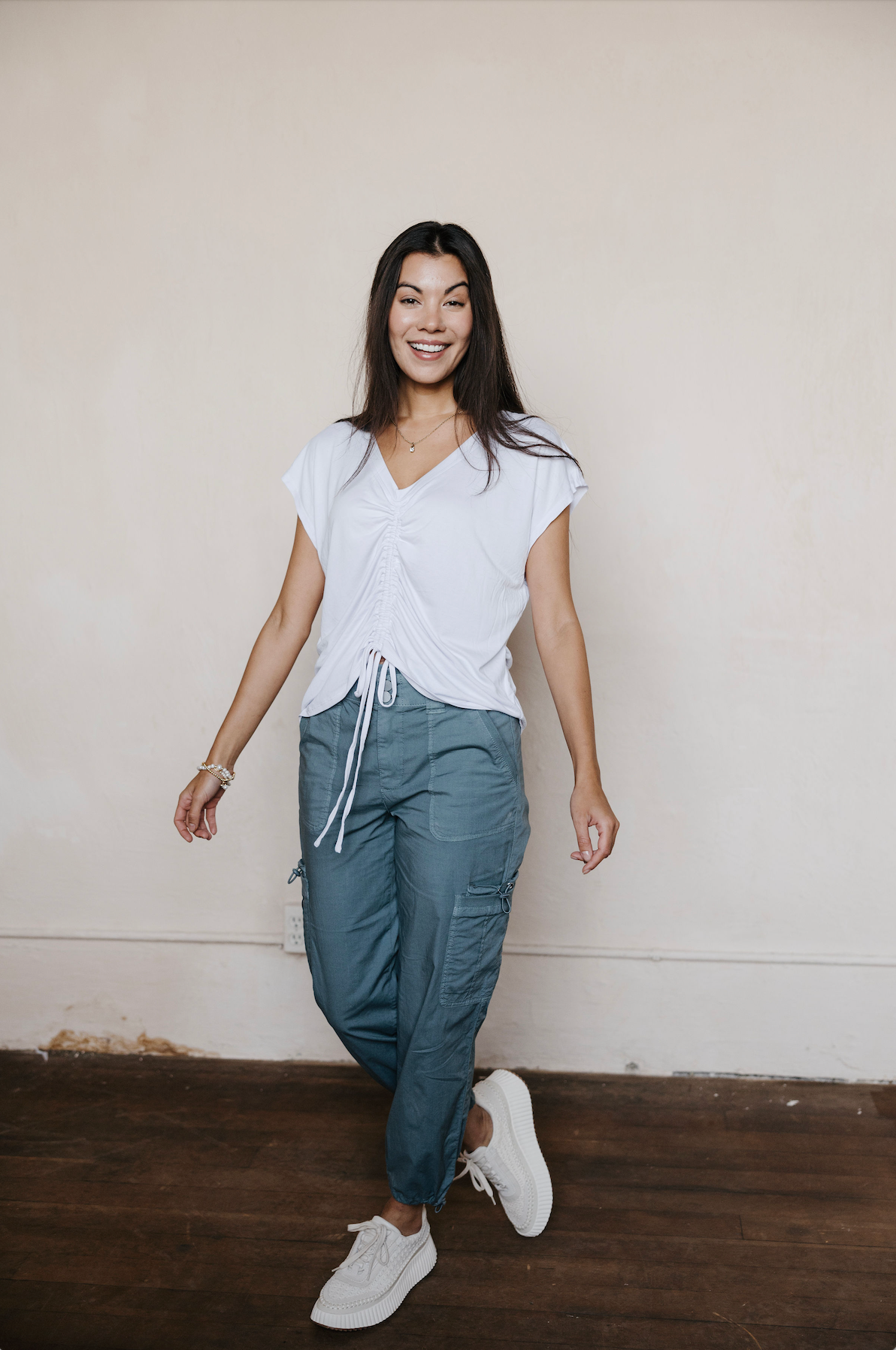 Essentials Ruched Front Top - White