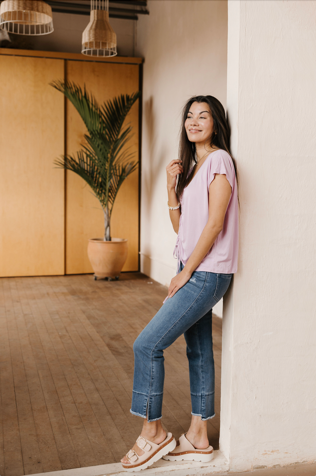 Essentials Ruched Front Top - Fondant Pink