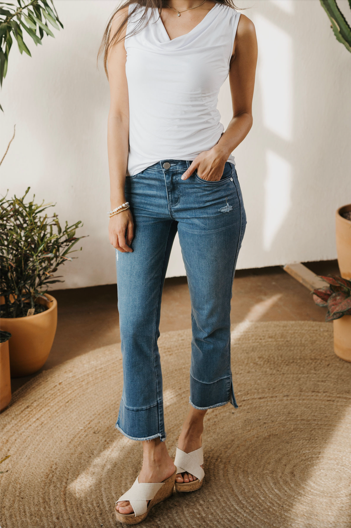Cowl Neck Sleeveless Top - White