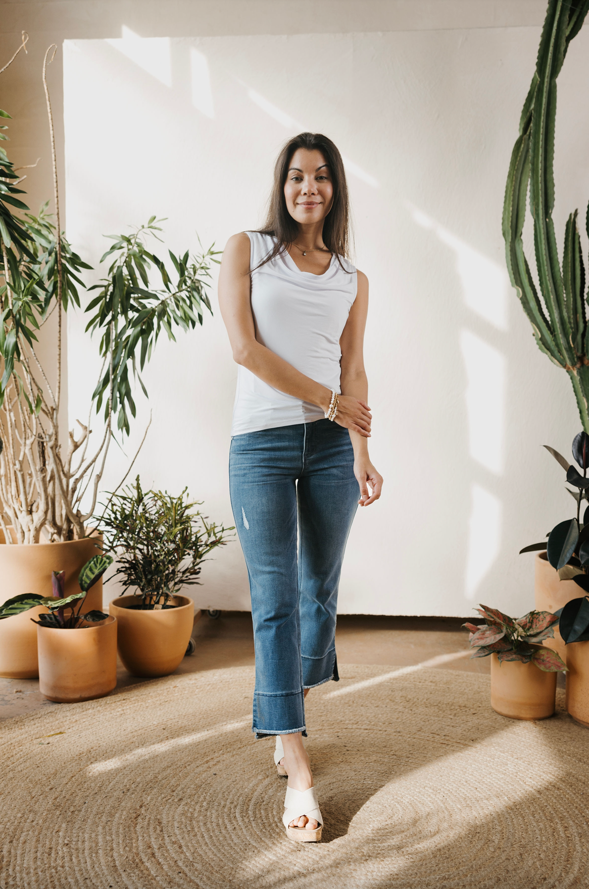 Cowl Neck Sleeveless Top - White
