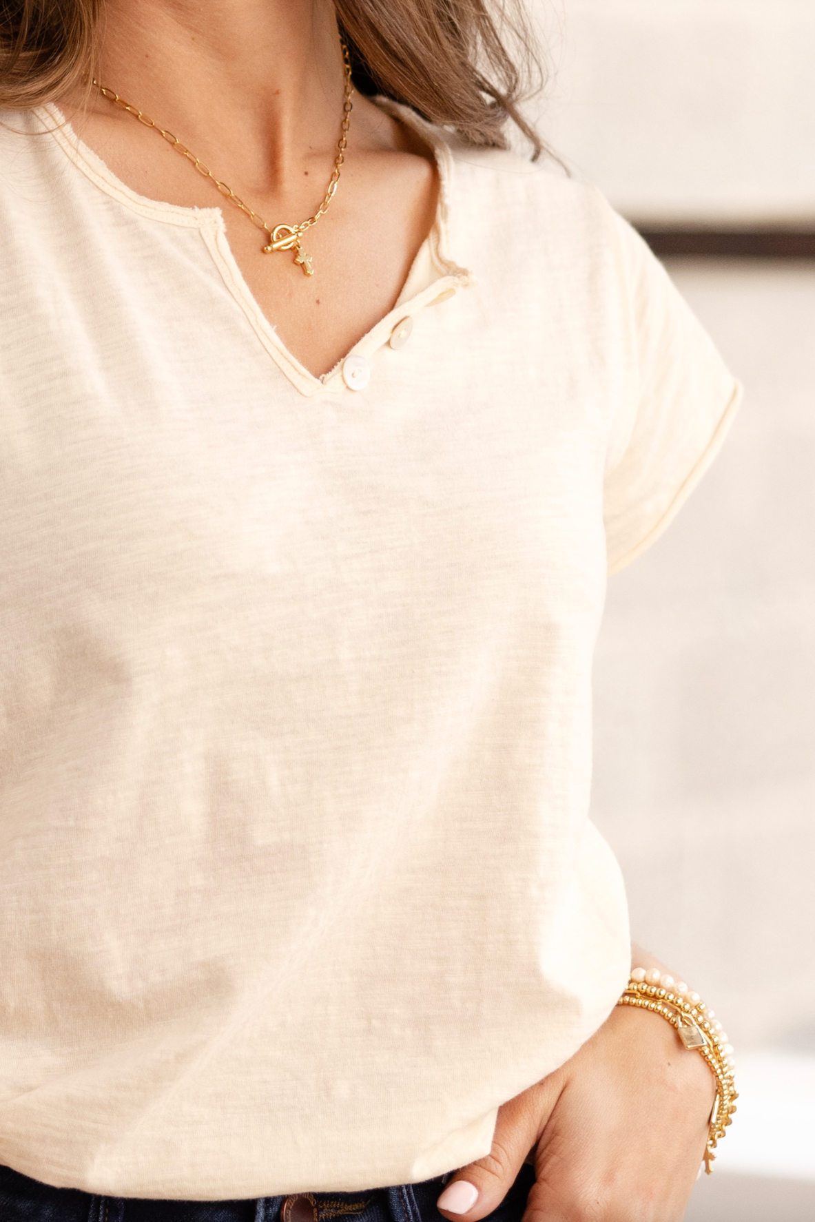 Short Sleeve Burnout V-Neck - Concrete