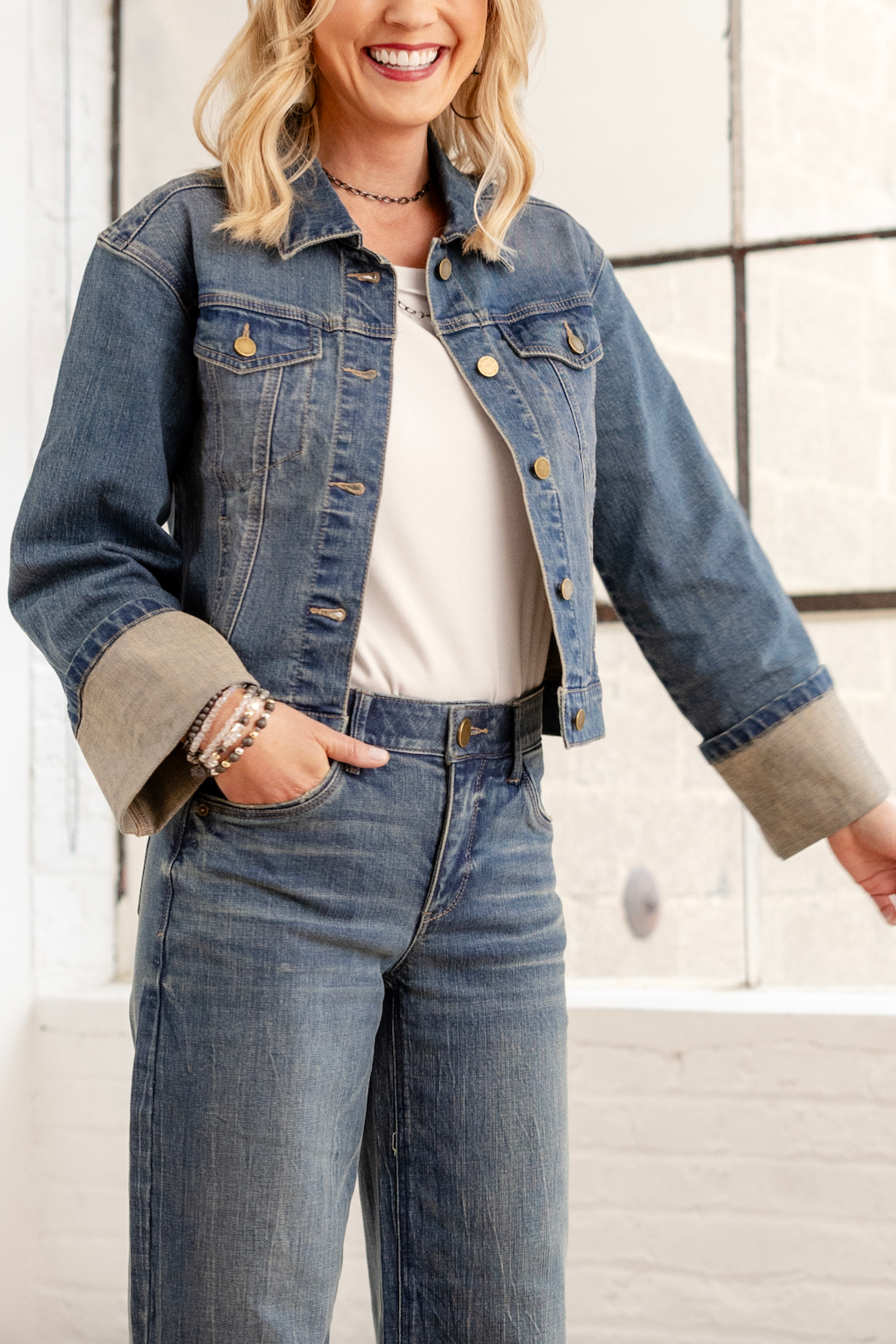 Denim Jacket with Fixed Cuff