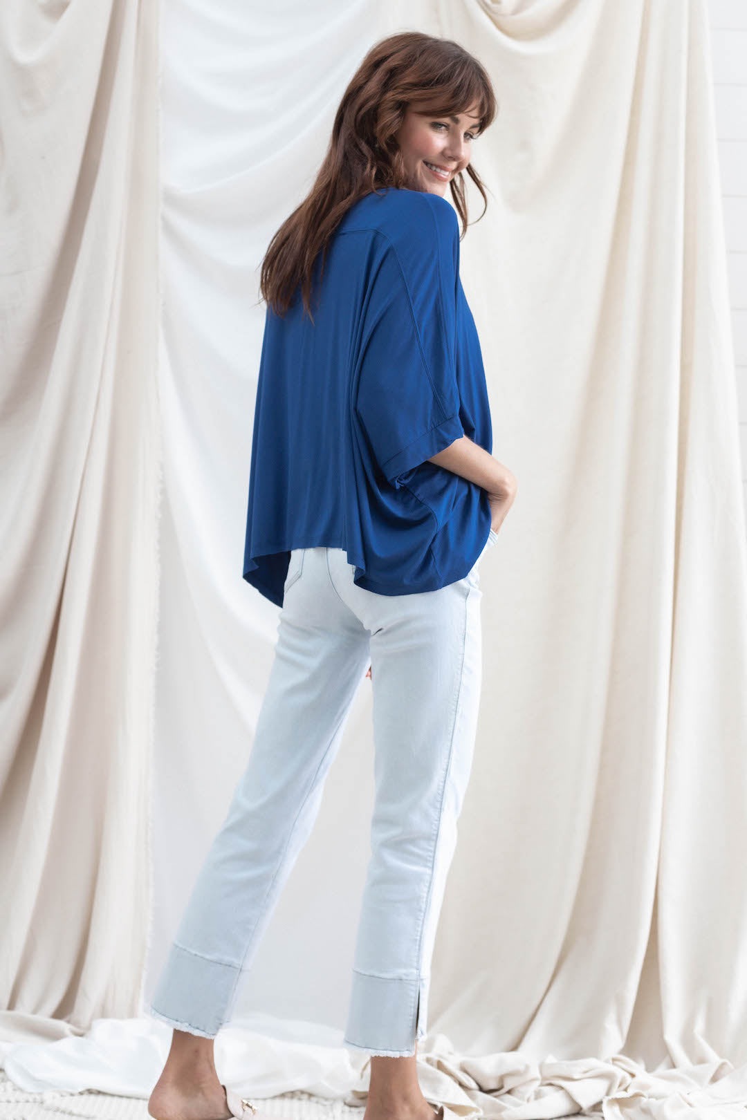 Fray Hem Kick Flare in Powder Blue