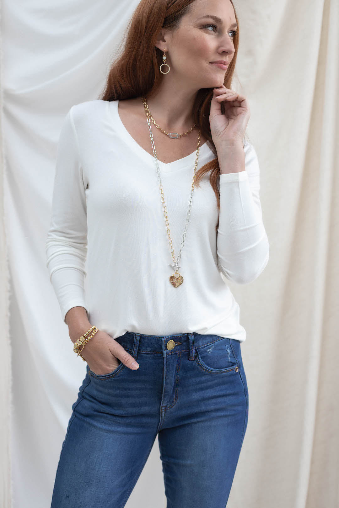 Everyday Long Sleeve V Neck - Ivory