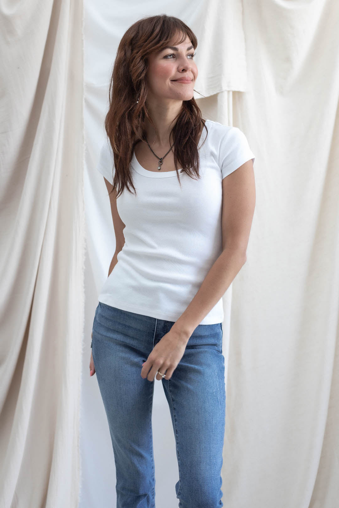 Cap Sleeve Ribbed Top - White and Blue