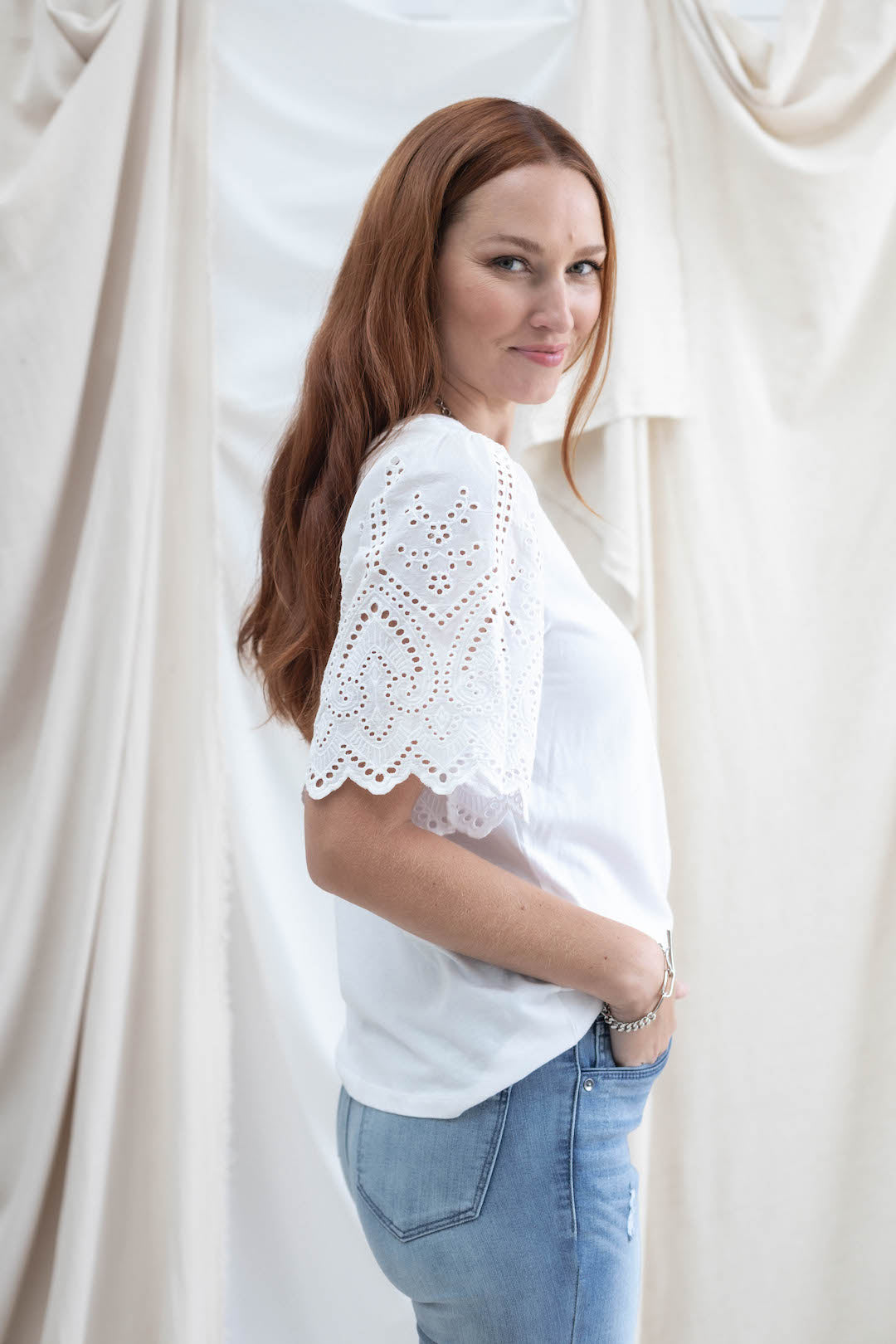 Flutter Eyelet Sleeve Top