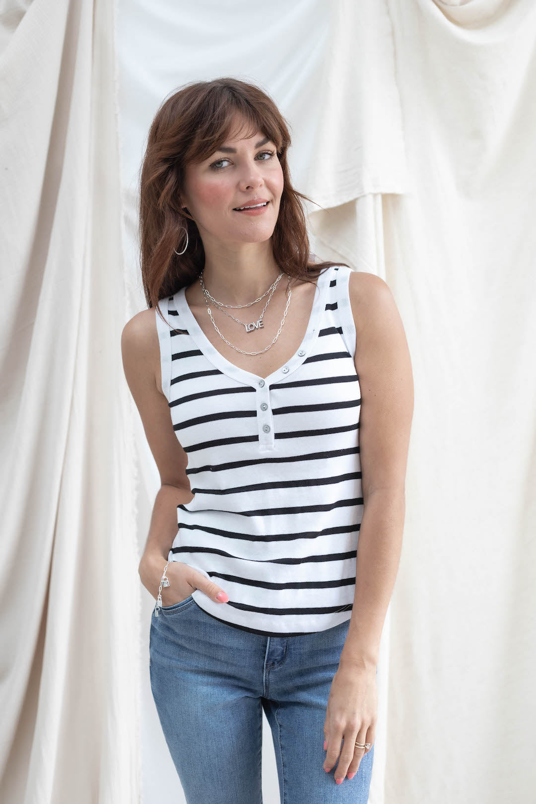 Button Front Tank - Stripe