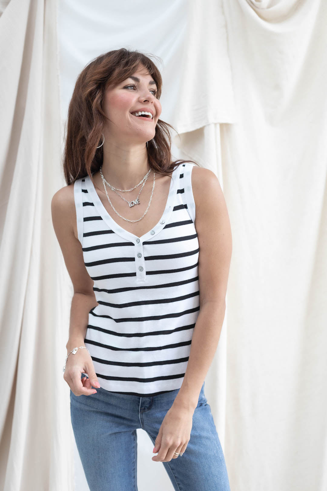 Button Front Tank - Stripe