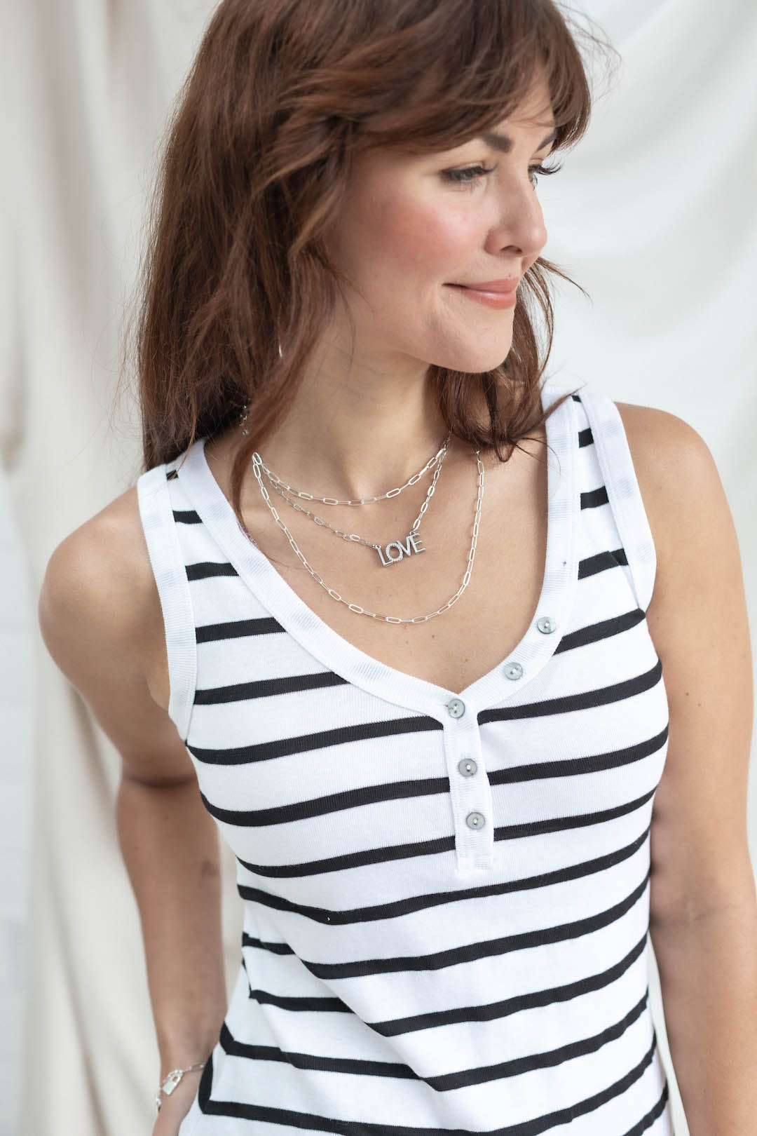 Button Front Tank - Stripe