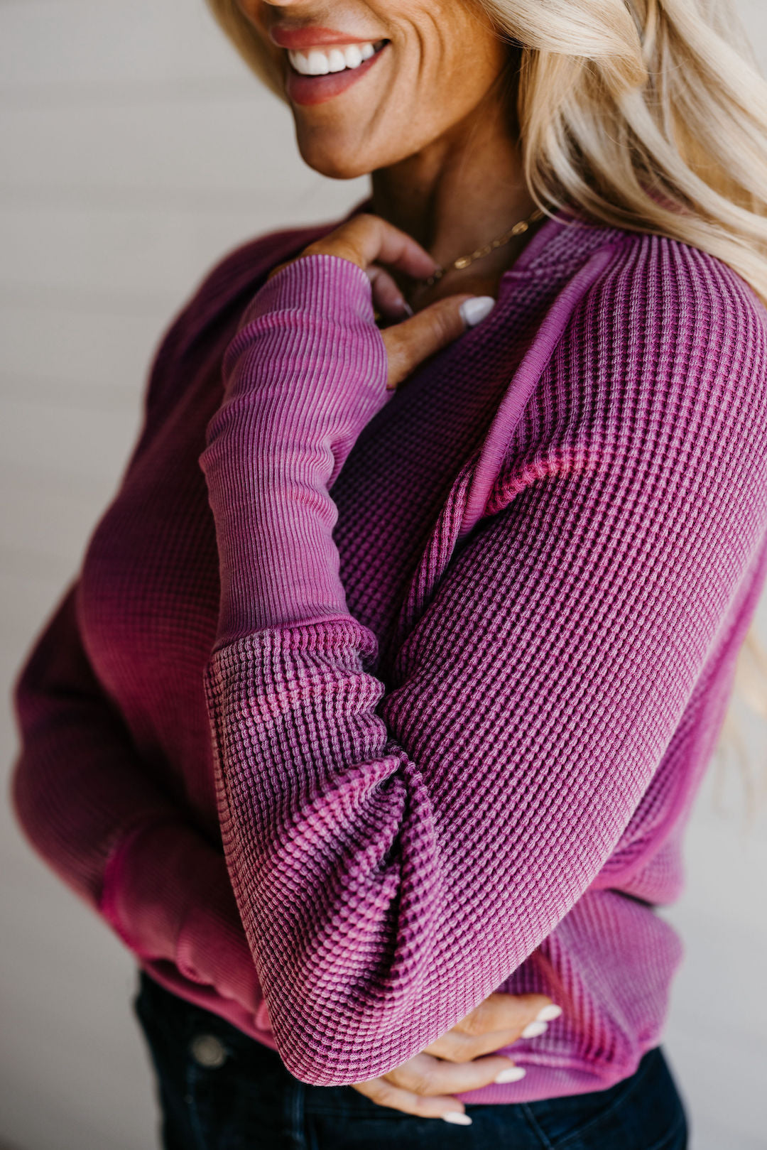 Everyday Vintage Waffle Sweater - Fuchsia