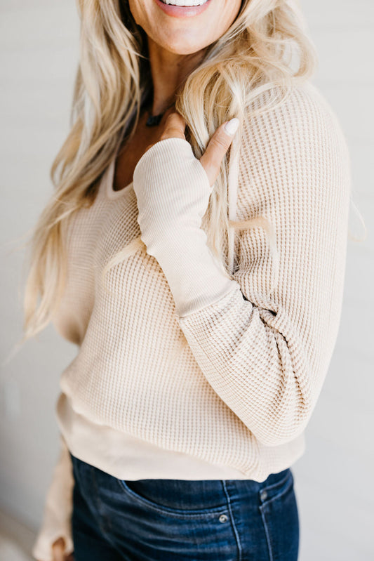 Everyday Vintage Waffle Sweater - Taupe