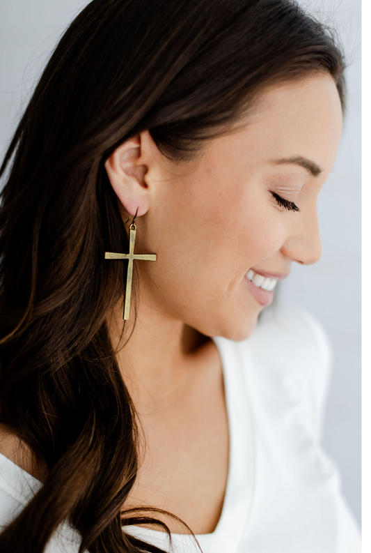 Large Modern Cross Earring