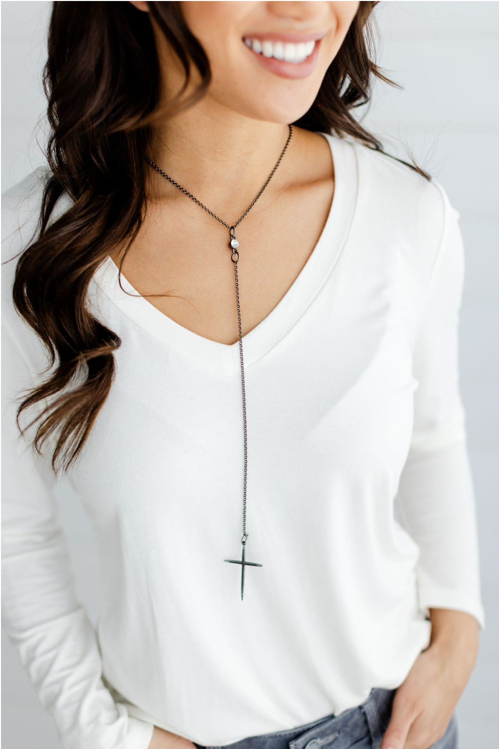 Pave Cross Lariat Necklace