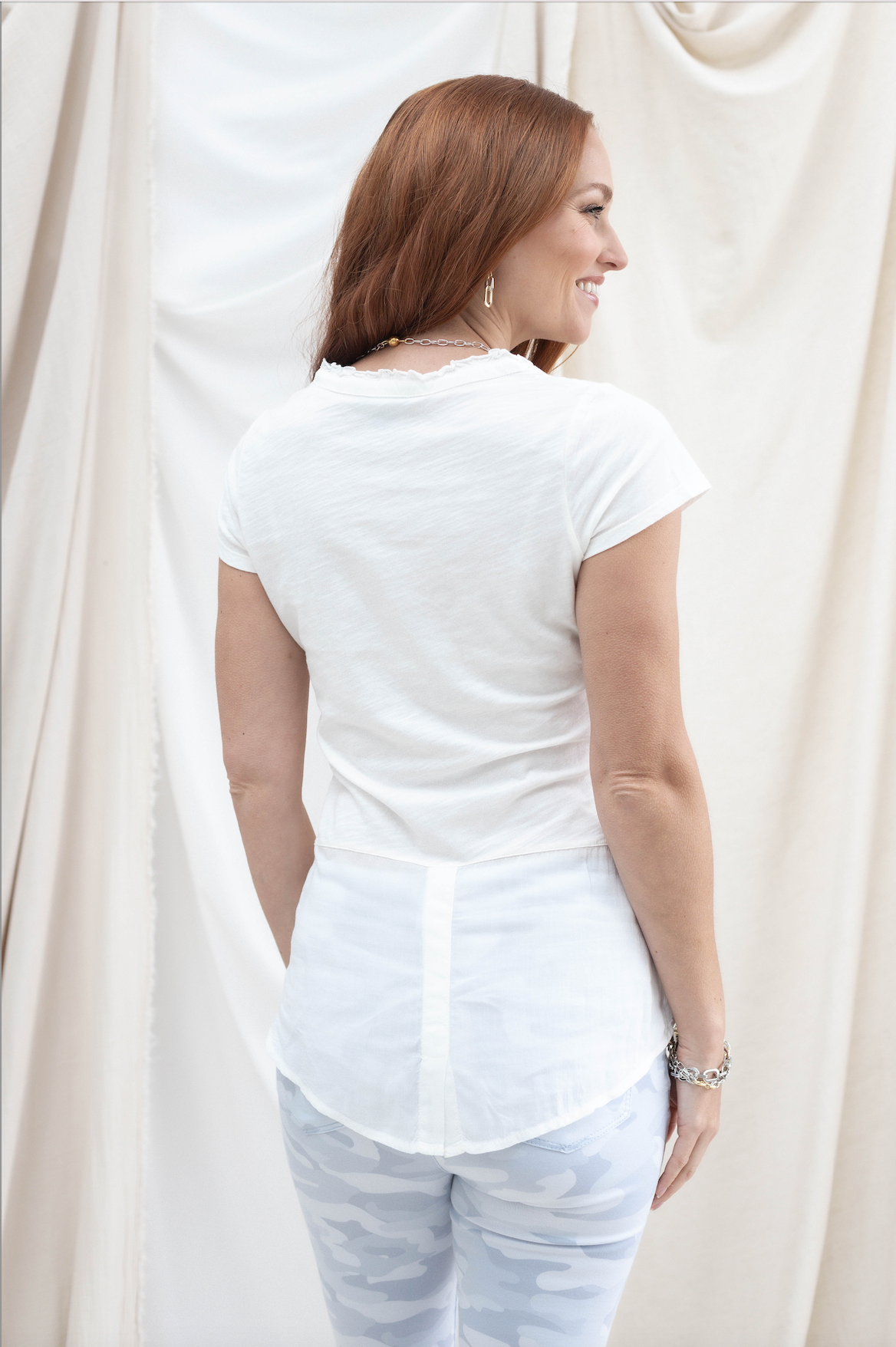 Button Detail V-Neck Top - White