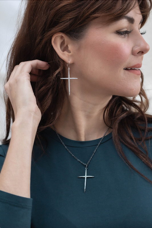 Pave Cross Earrings