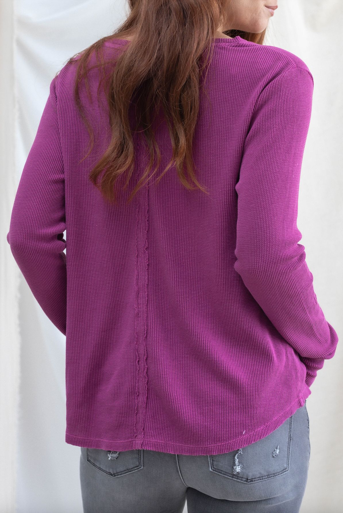 Waffle Long Sleeve Knit Top - Fuchsia