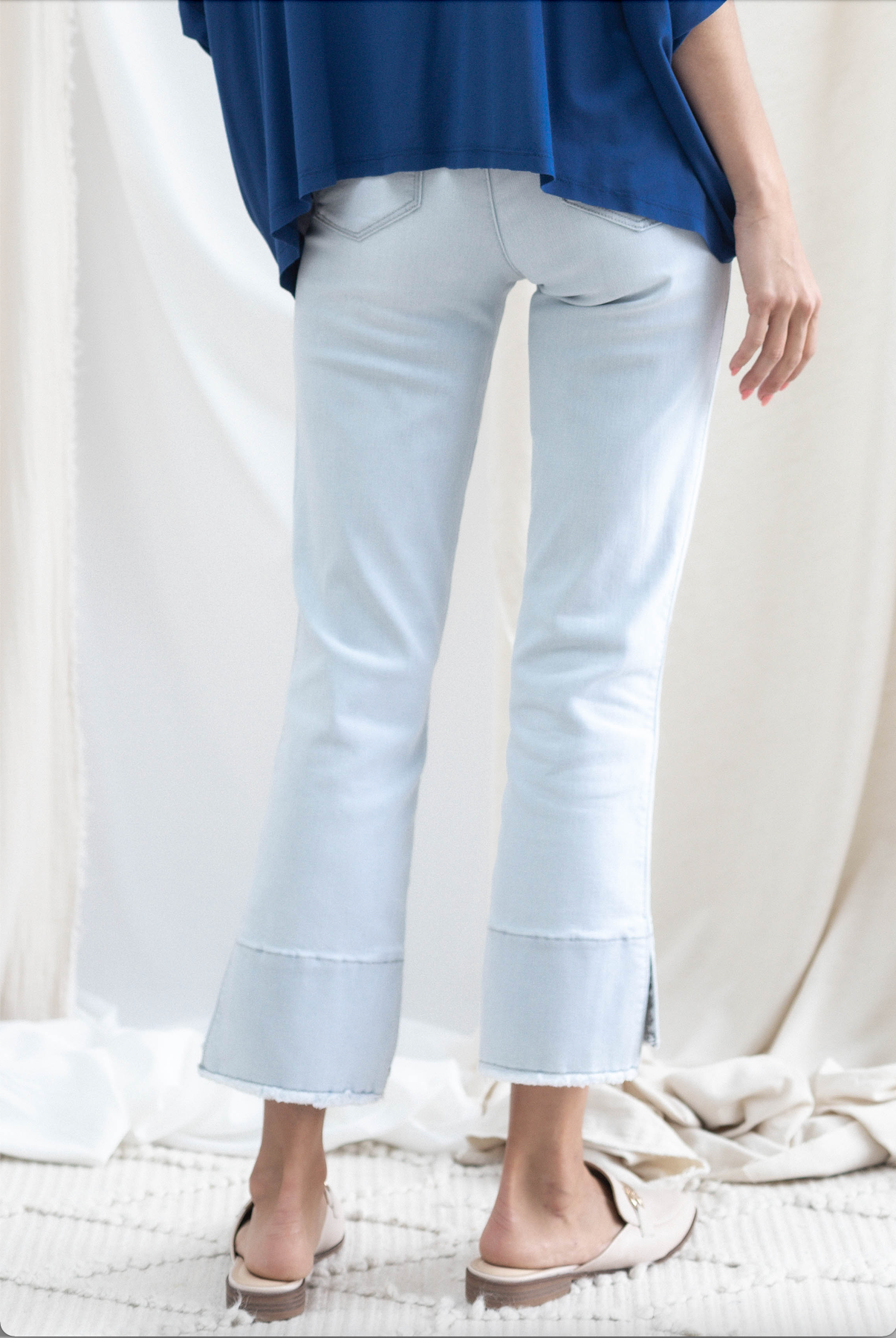 Fray Hem Kick Flare in Powder Blue