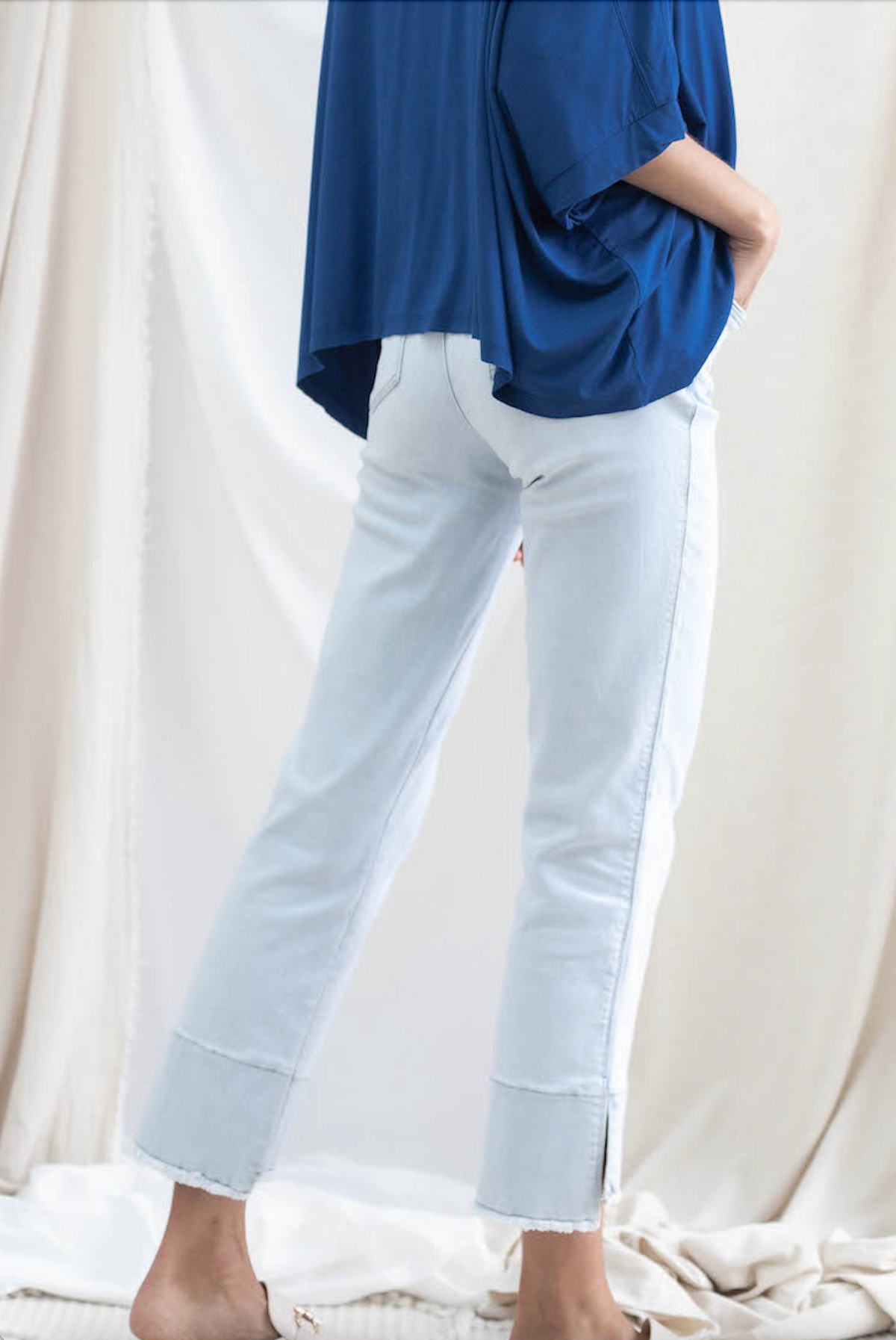 Fray Hem Kick Flare in Powder Blue