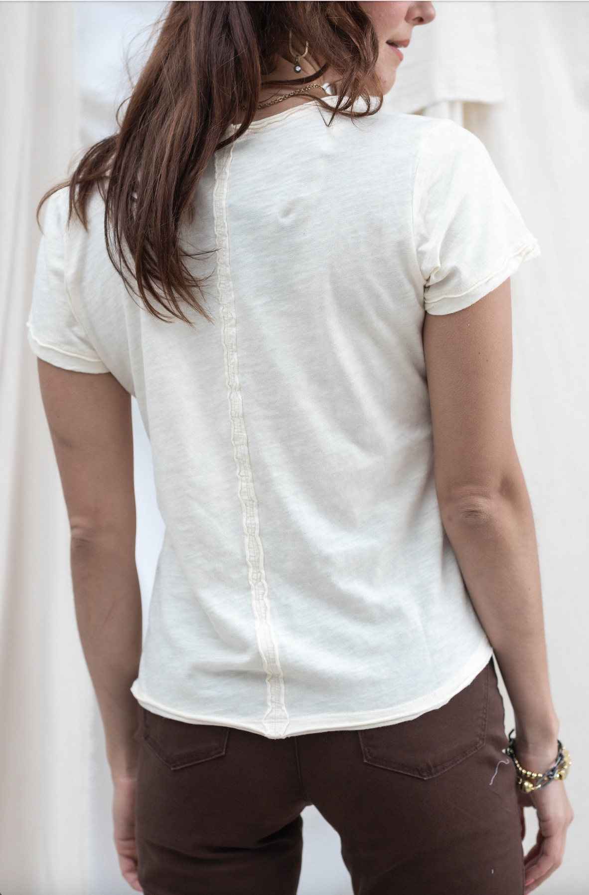 Placket Front V Neck Top - Cement