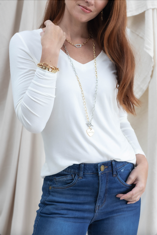 Everyday Long Sleeve V Neck - Ivory