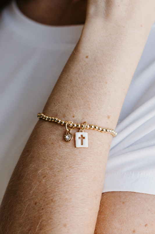 Enamel Cross Beaded Bracelet