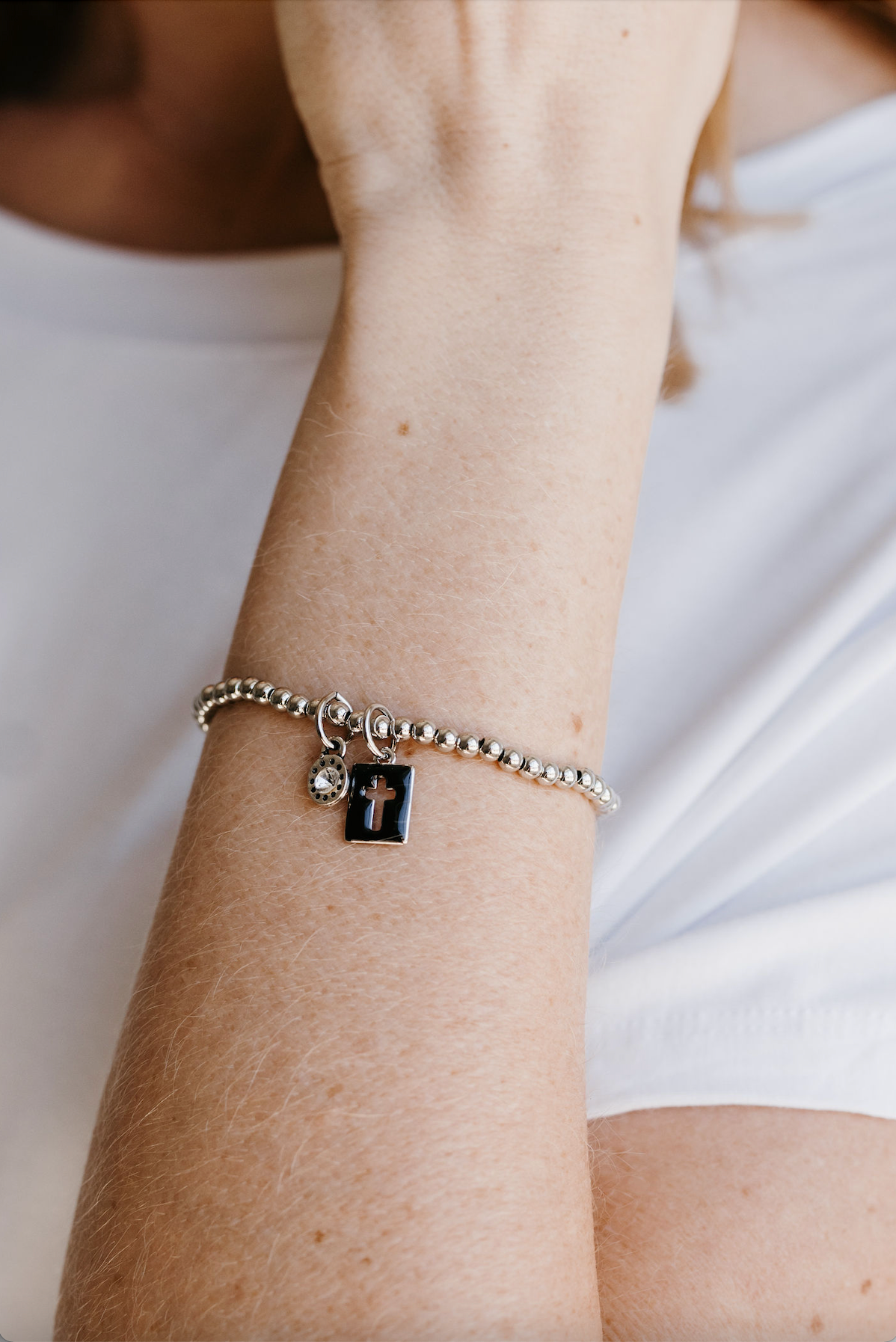 Enamel Cross Beaded Bracelet